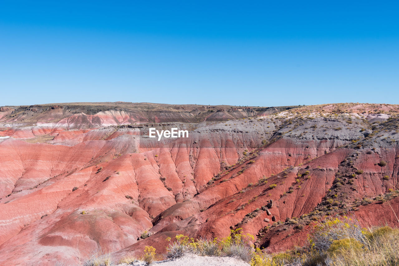 Pink and white hilly valley at the painted hills in petrified forest national park in arizona