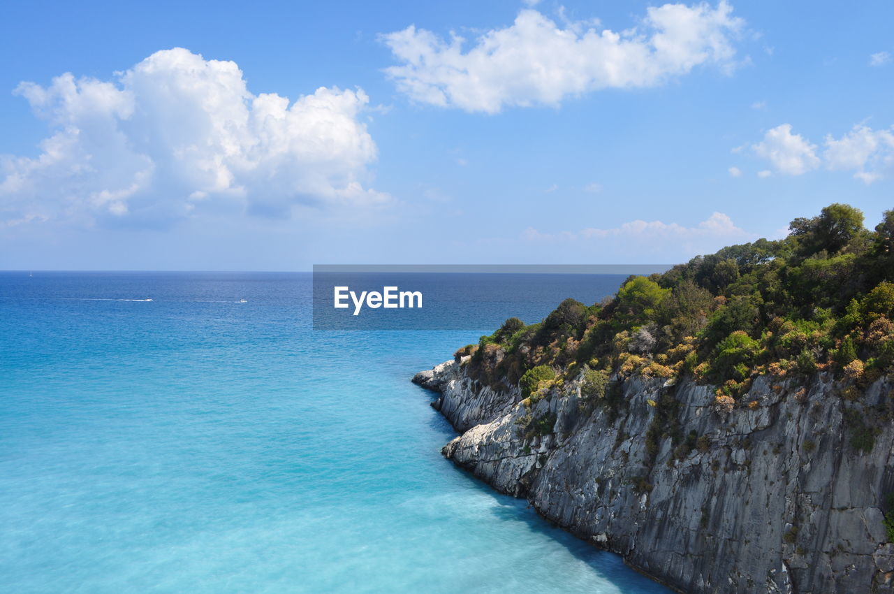 Scenic view of sea against blue sky