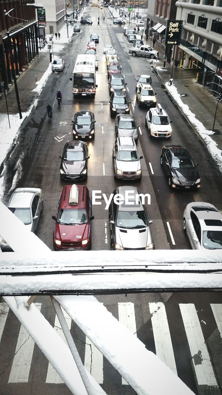 High angle view of vehicles on road