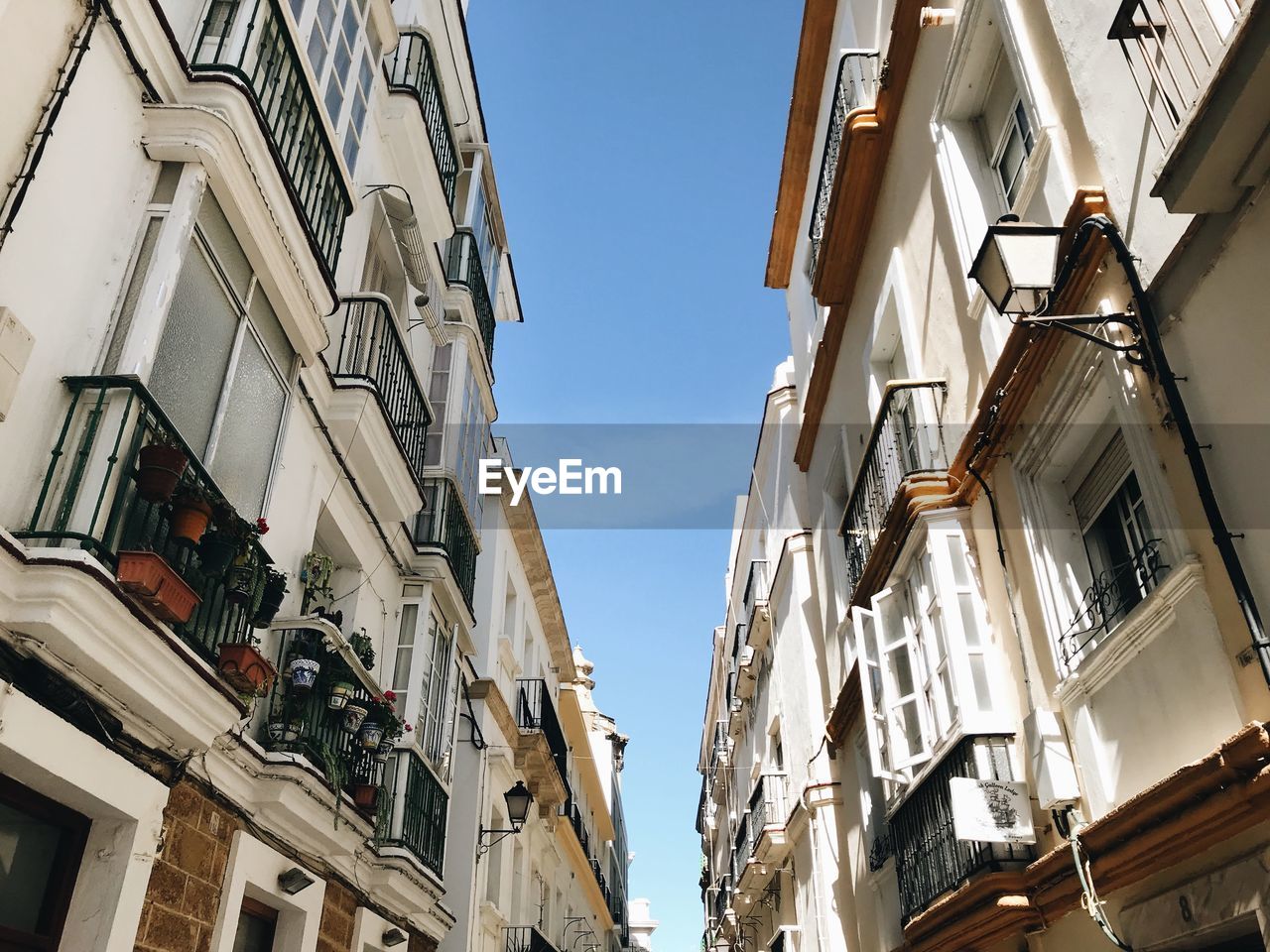 LOW ANGLE VIEW OF BUILDINGS AGAINST CLEAR SKY