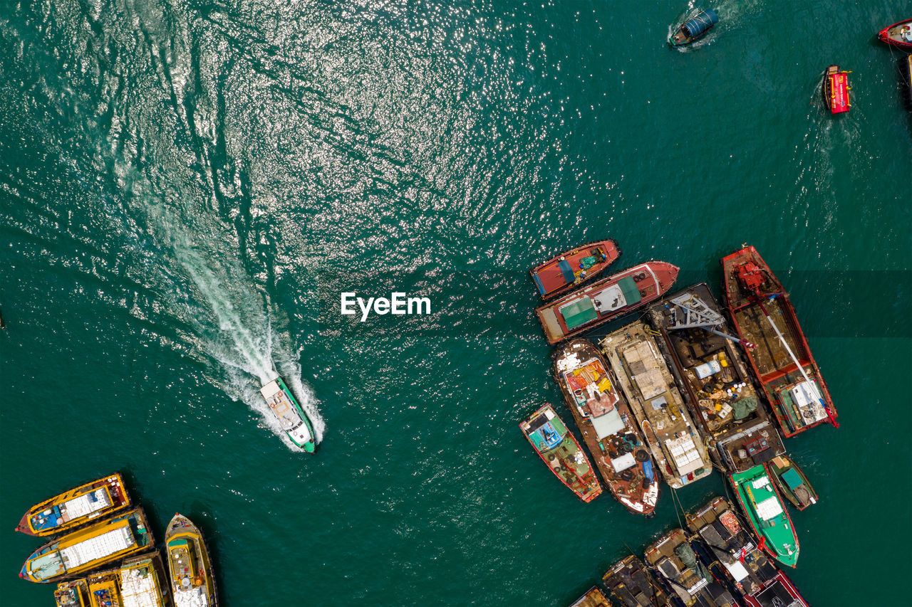 High angle view of boats on sea