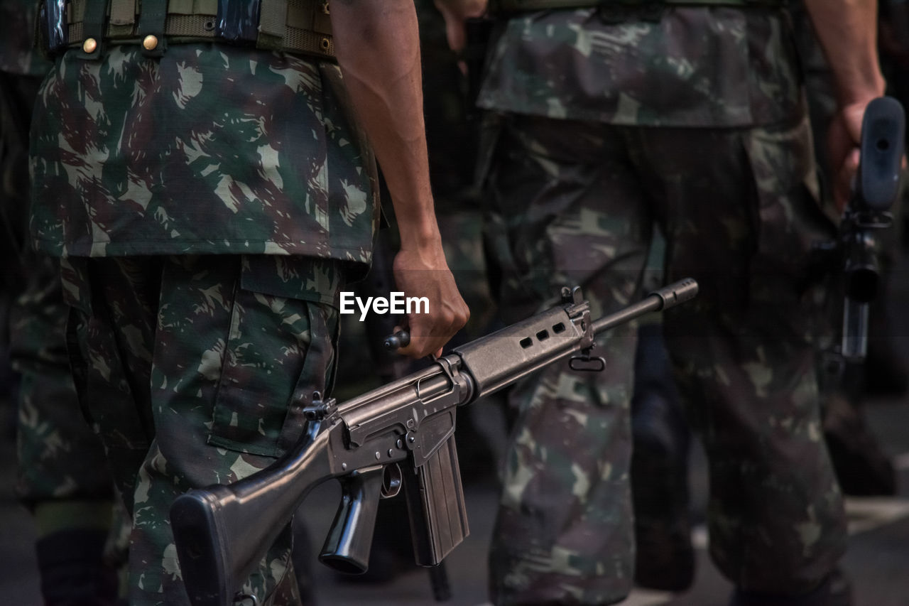 Brazilian army soldiers during military parade in celebration of brazil independence 