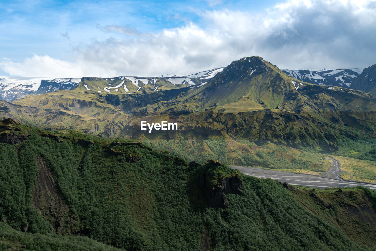 Dramatic clouds coming to the valley of thorsmork, southern iceland. 