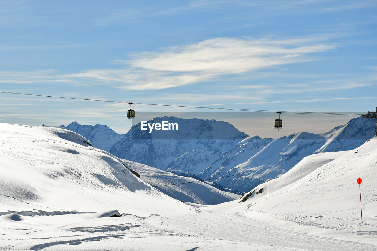 Scenic view of snow covered mountains against sky