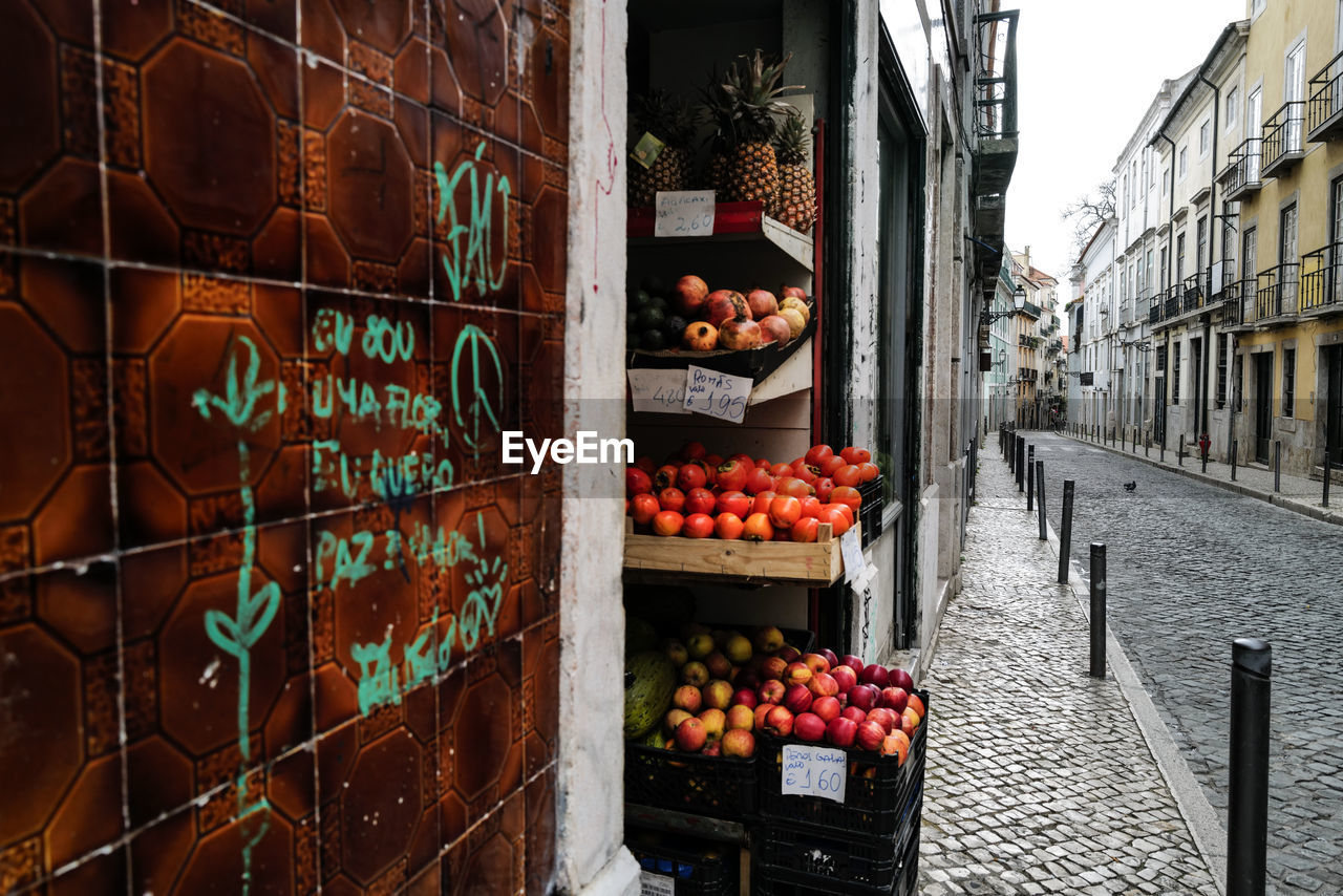 low angle view of fruits for sale