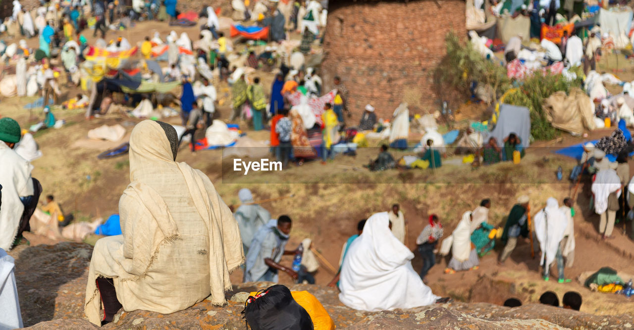 High angle view of people on land