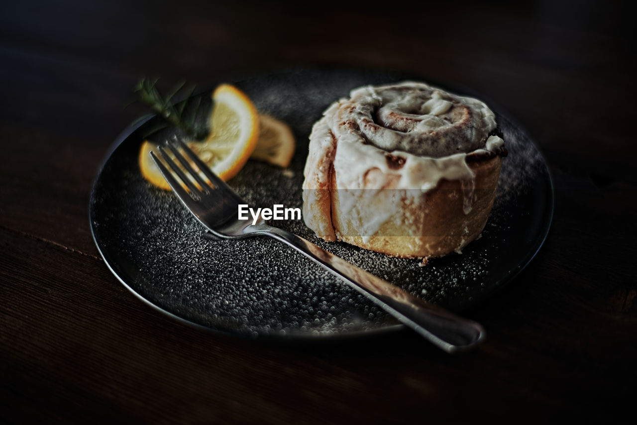 Close-up of dessert in plate on table