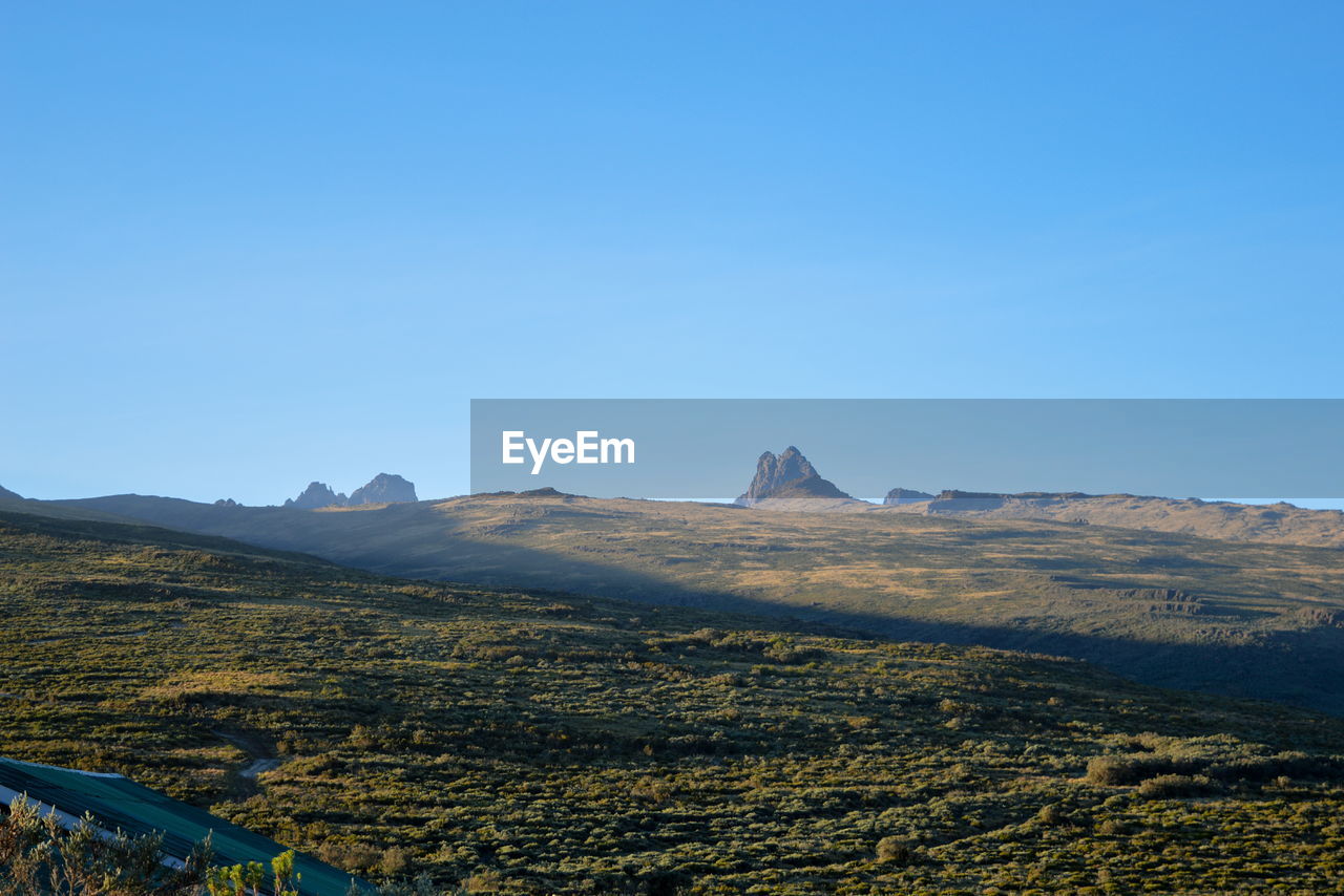 Batian peak, mount kenya's highest peak seen from old moses hut, mount kenya national park, kenya