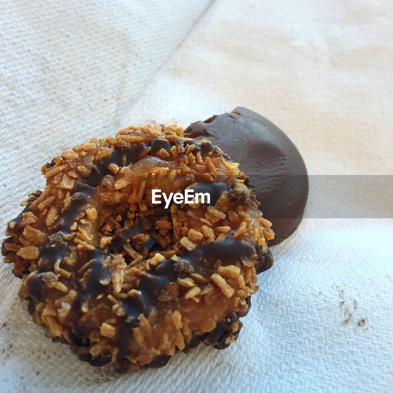 Close-up of chocolate cookie on tissue