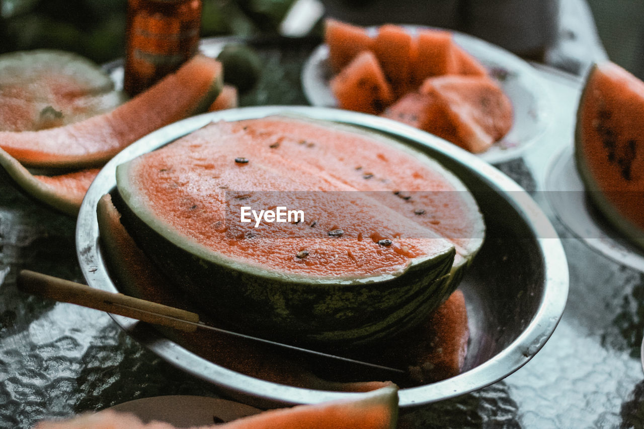 Close-up of watermelon on table