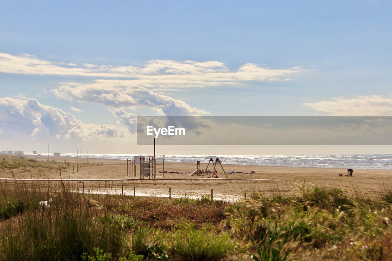 SCENIC VIEW OF SANDY BEACH AGAINST SKY