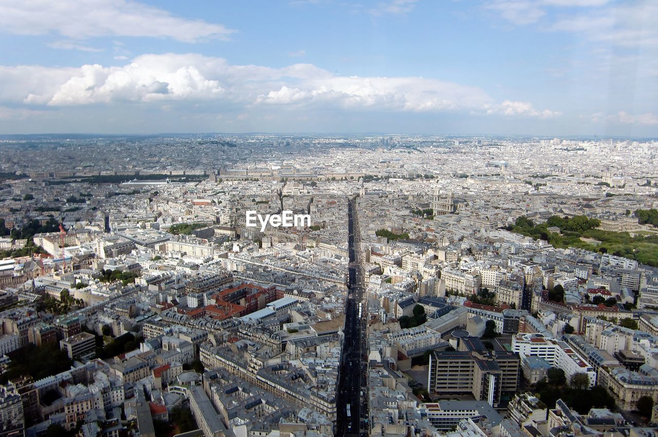 High angle shot of townscape against sky