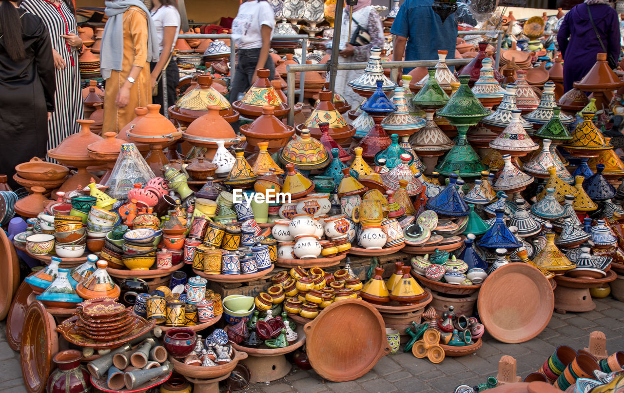 View of earthenware for sale in market
