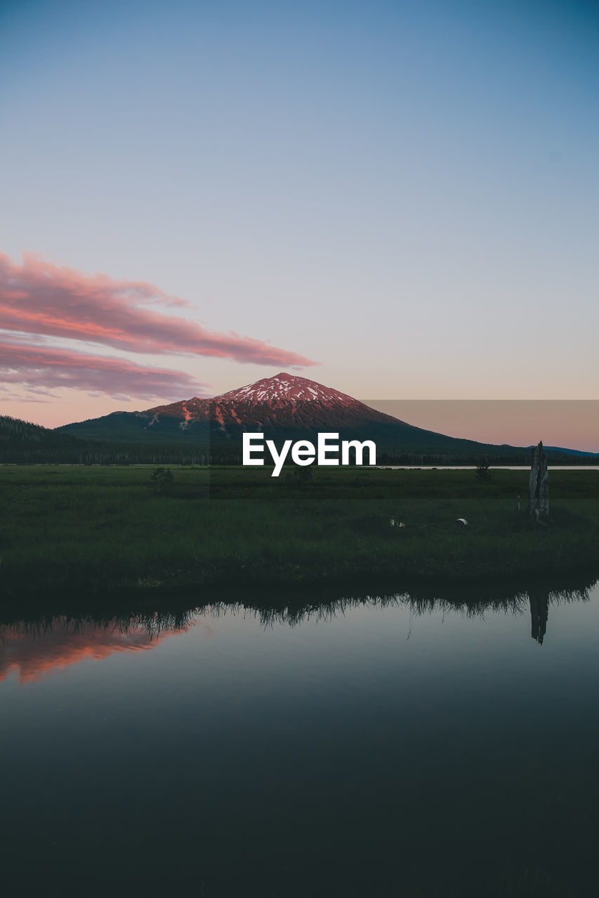 Scenic view of lake against sky during sunset