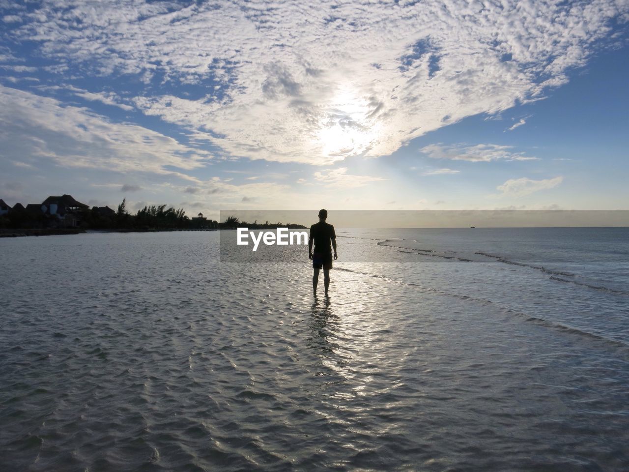 Rear view of man standing on beach