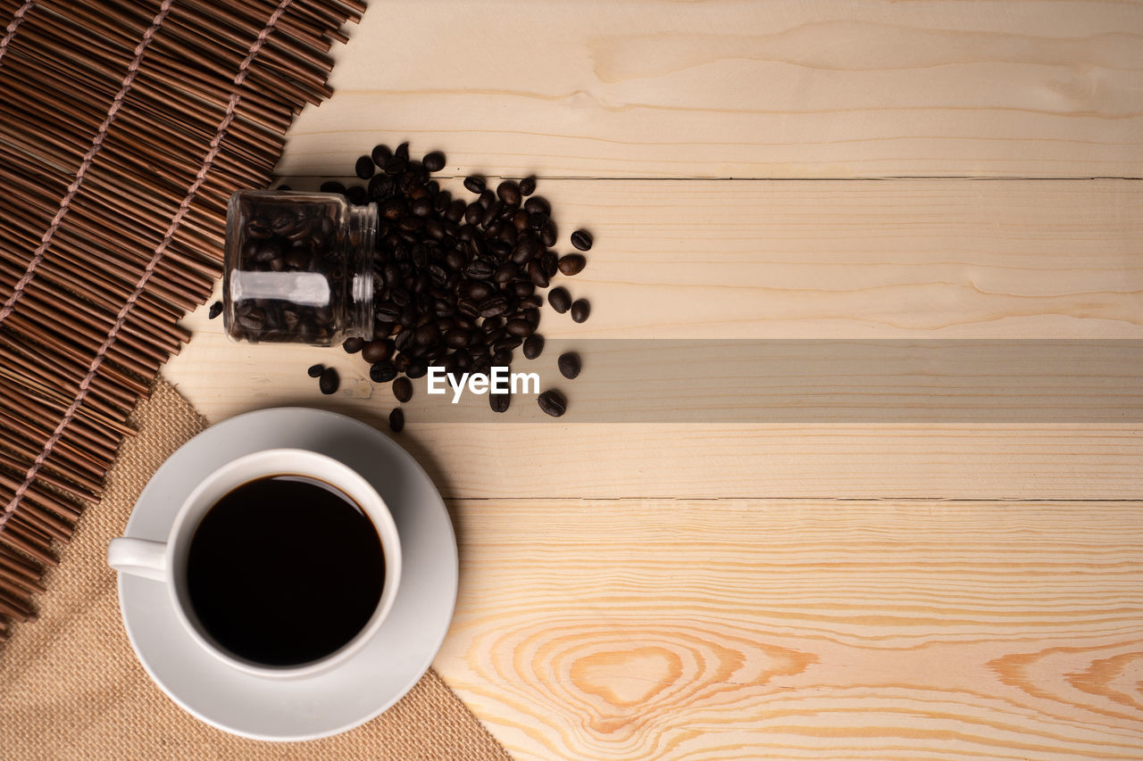 High angle view of coffee cup on table