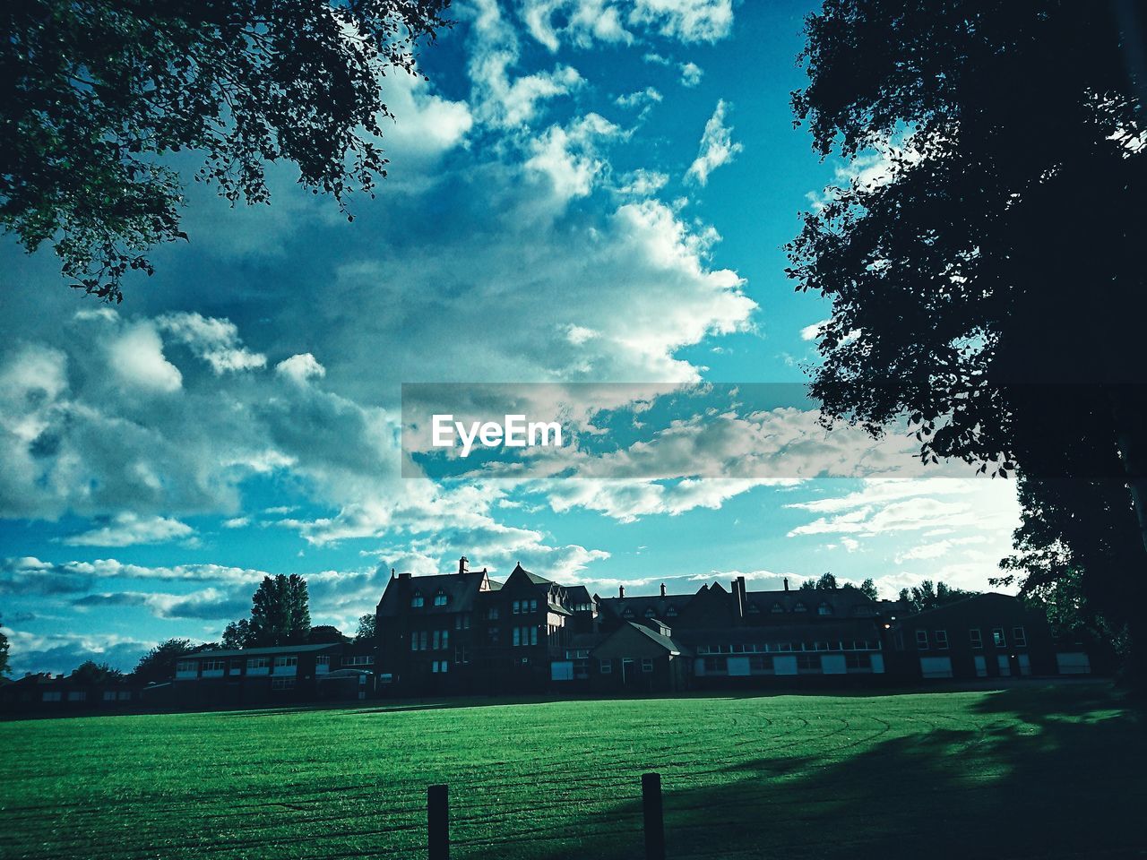 PANORAMIC VIEW OF TREES AND BUILDINGS AGAINST SKY