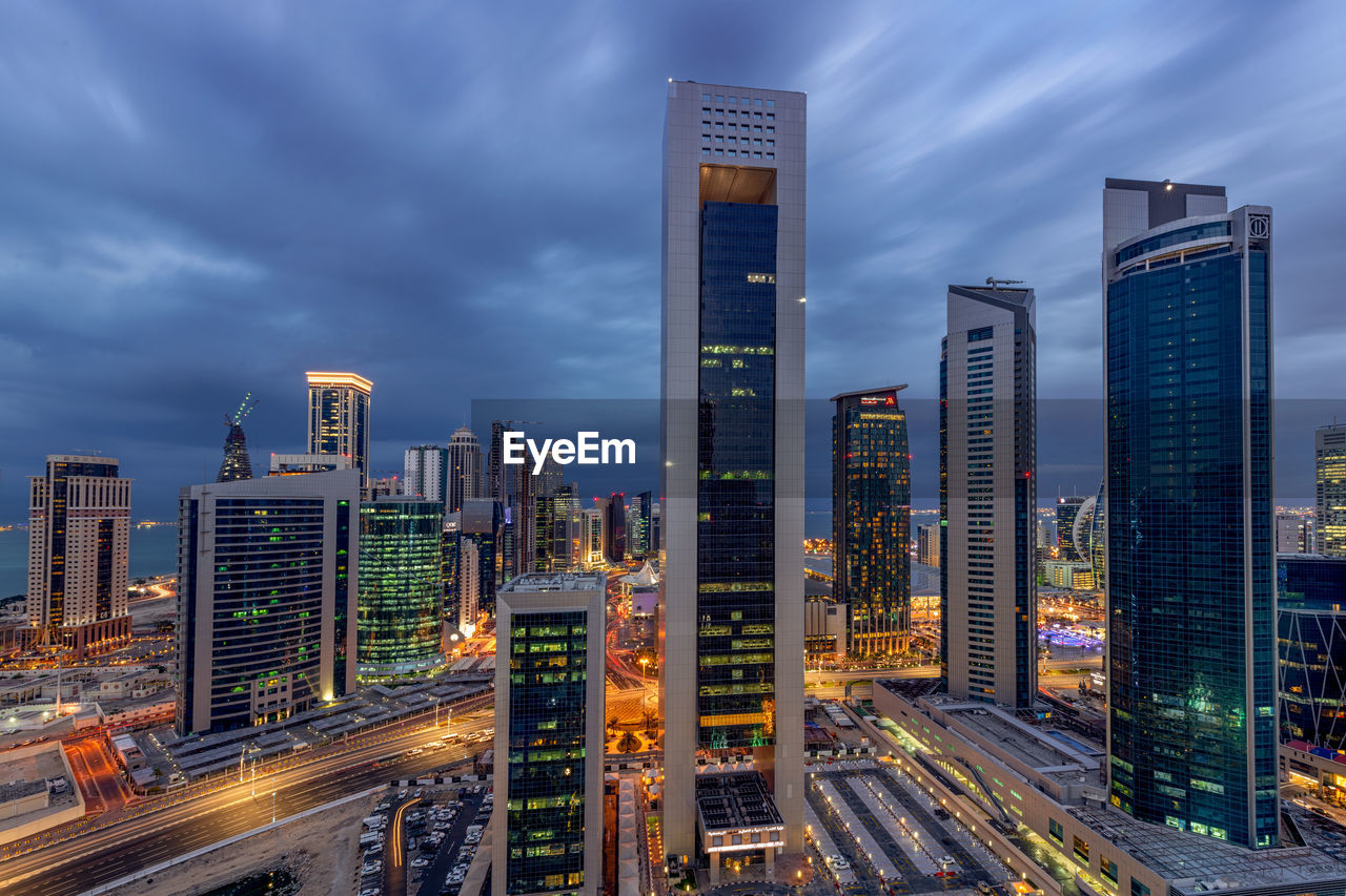 Beautiful aerial view of west bay doha skyline qatar