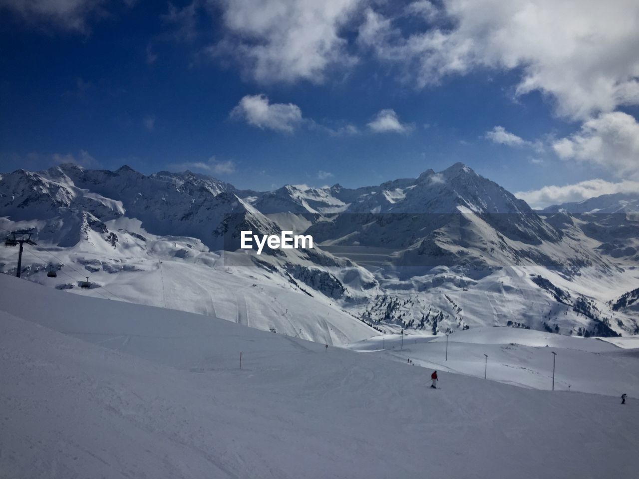 Scenic view of snow covered mountains