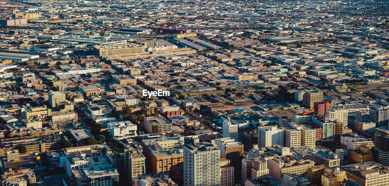 High angle view of buildings in city