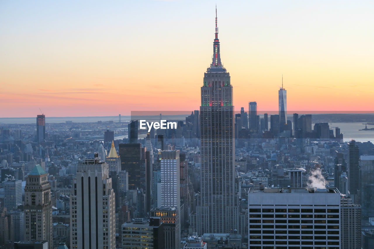 Skyscrapers in new york city at sunset