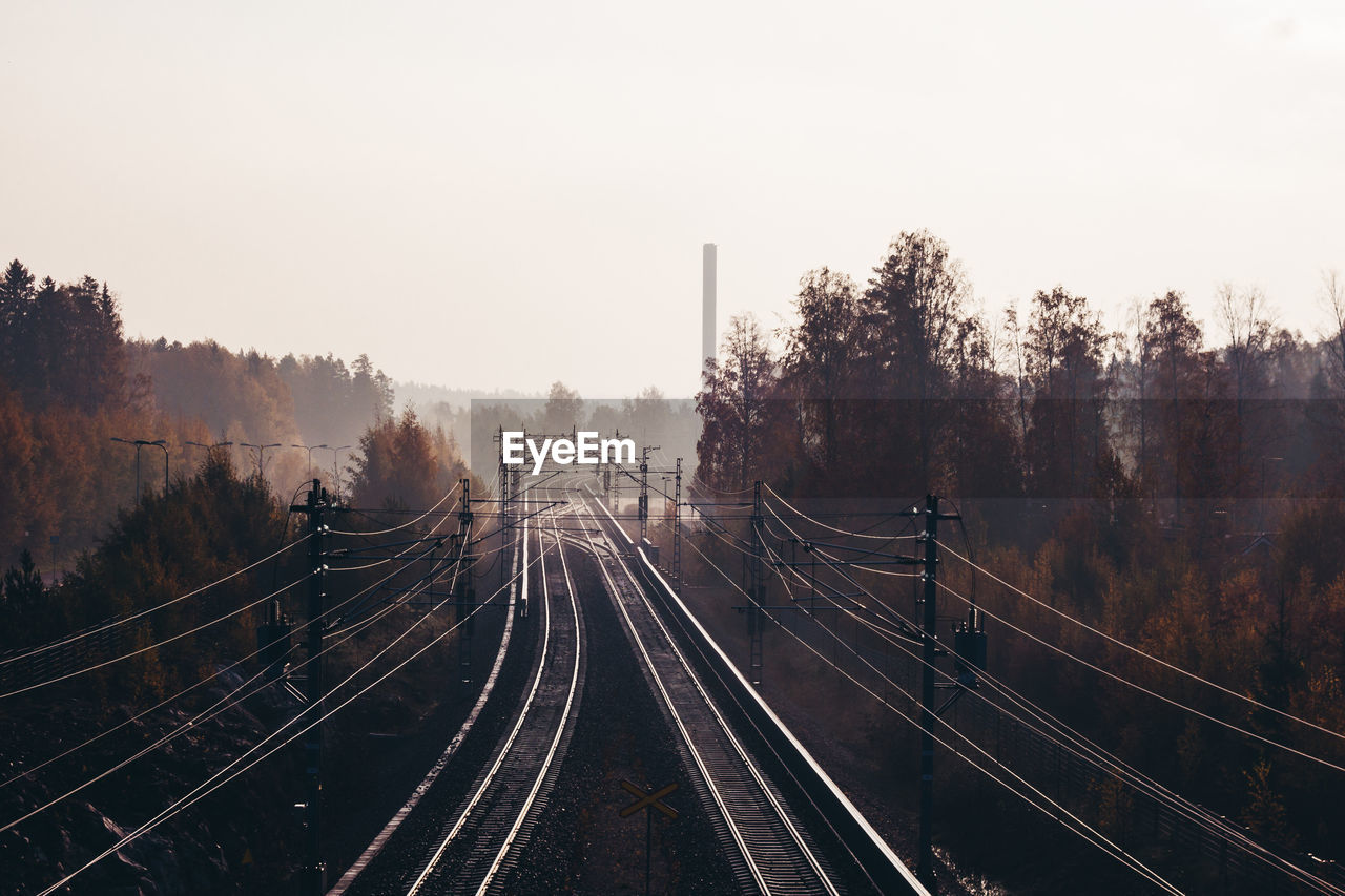 High angle view of railroad tracks against clear sky