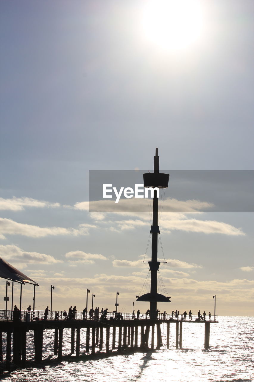 Narrow jetty at calm sea against the sky