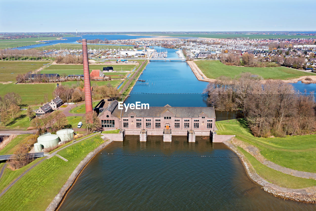 Aerial from the wouda pumping station near lemmer in friesland the netherlands