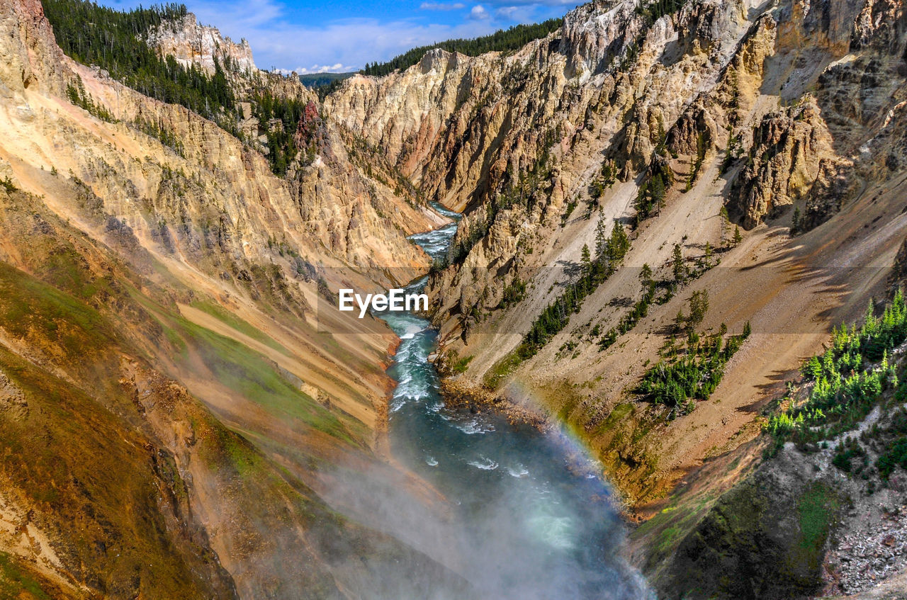 Panoramic view from waterfall in canyon