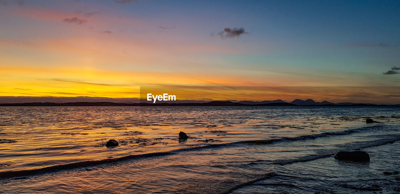 SCENIC VIEW OF BEACH DURING SUNSET