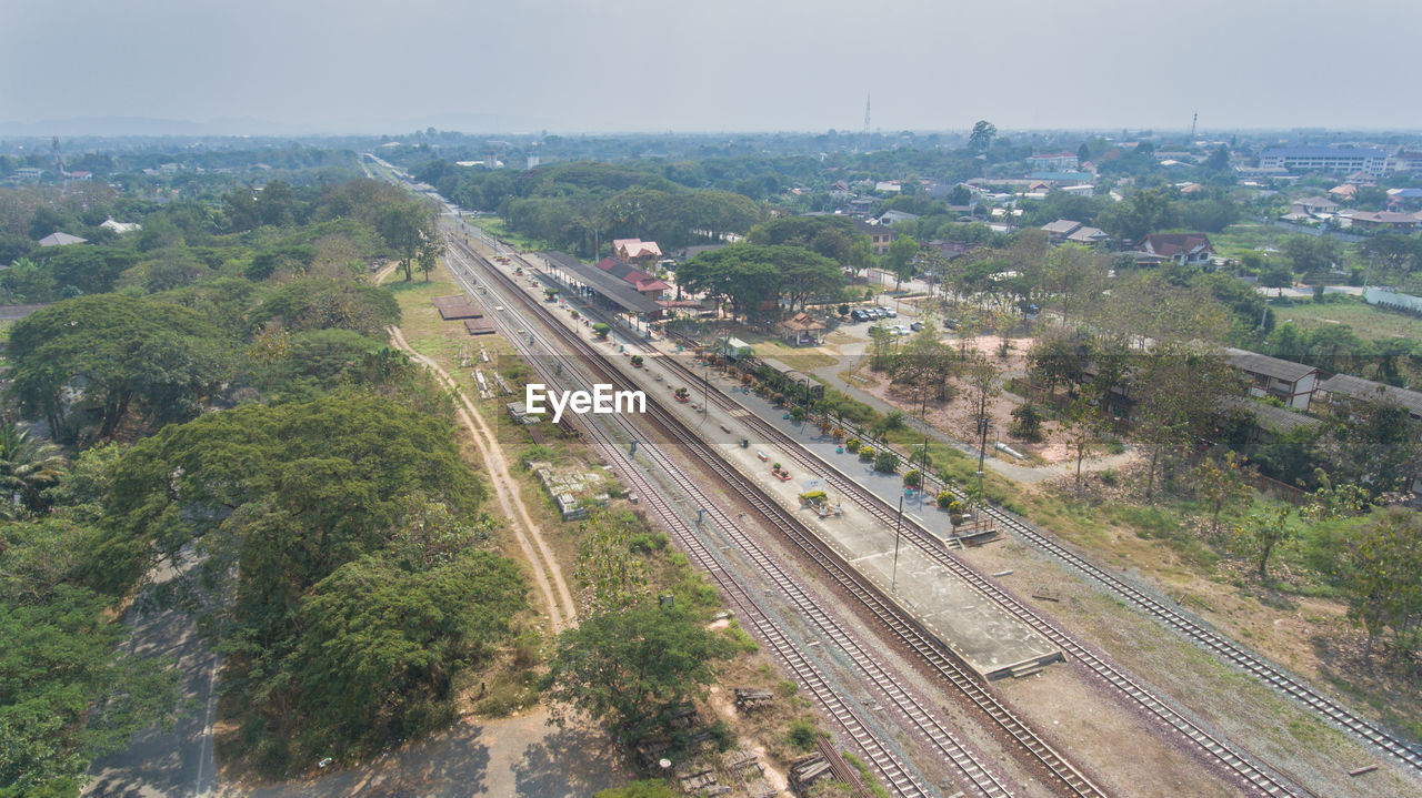 High angle view of cityscape against sky
