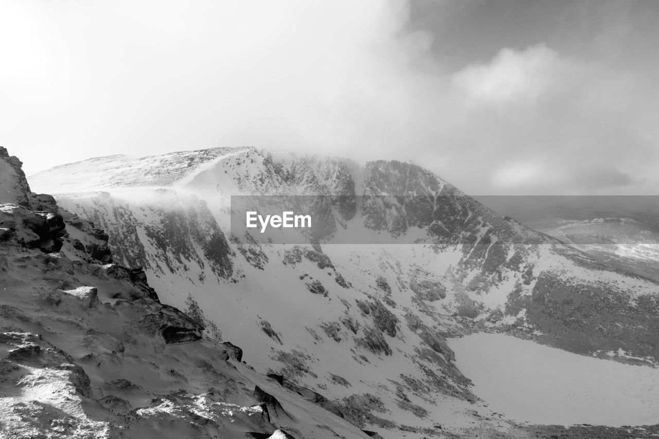 Scenic view of snow covered mountains against sky