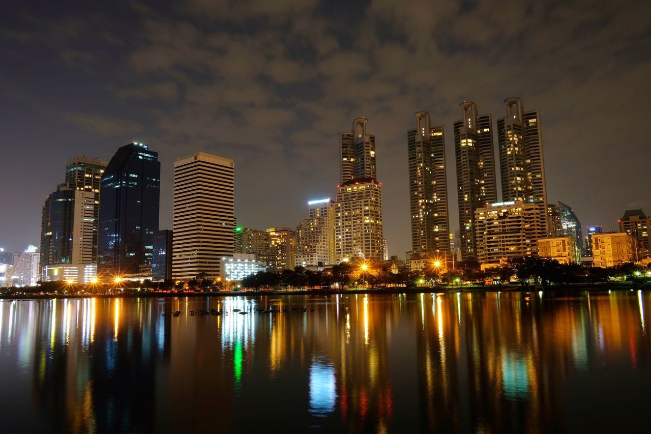 Illuminated city at night