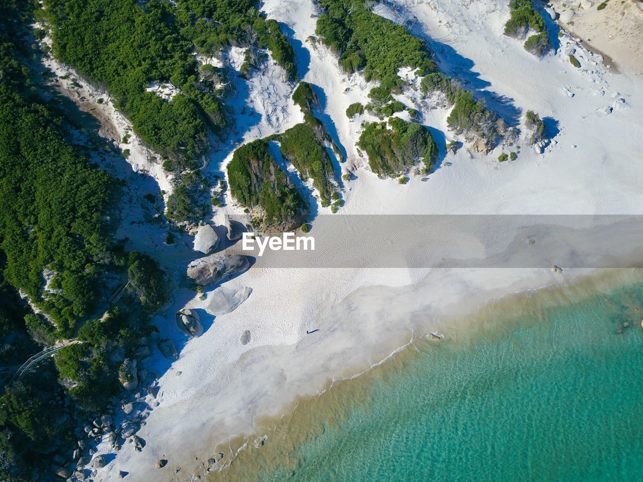 High angle view of sand dunes against sky