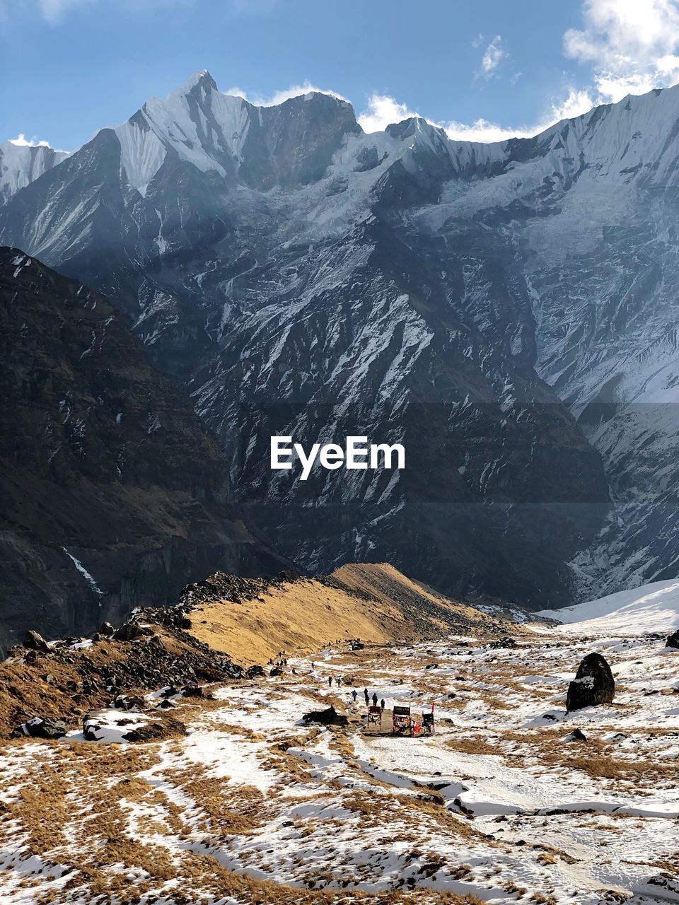 Scenic view of snowcapped mountains against sky