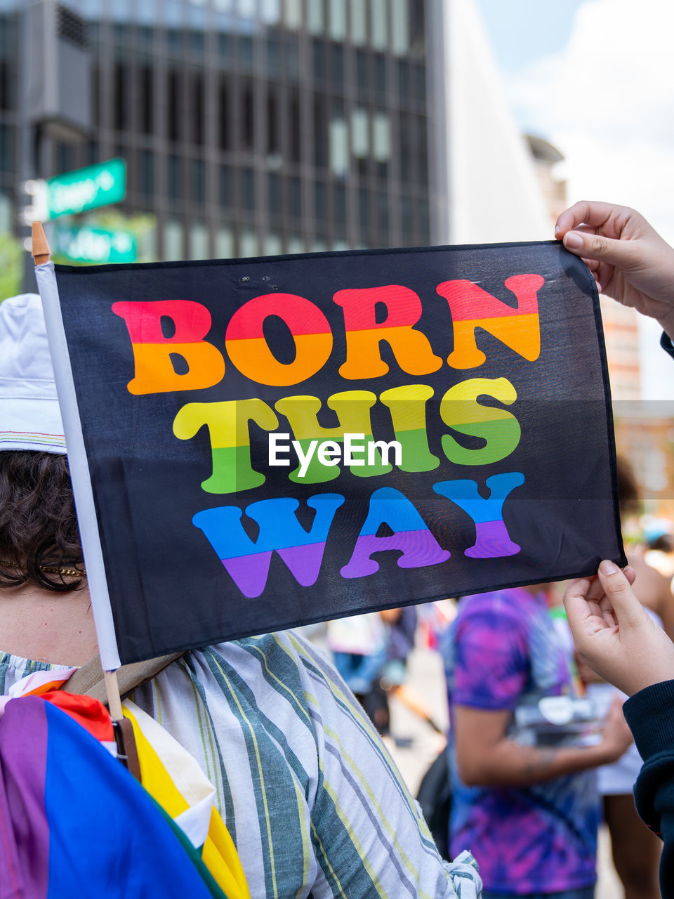 Pride flag during the stonewall pride march photographed june 27th, 2021 during pride month. 