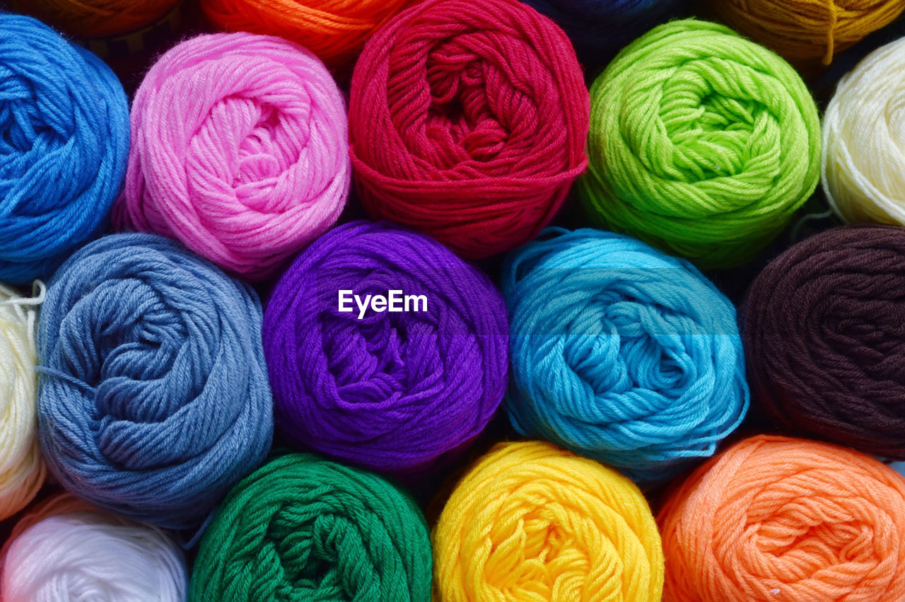 Full frame shot of colorful wool for sale