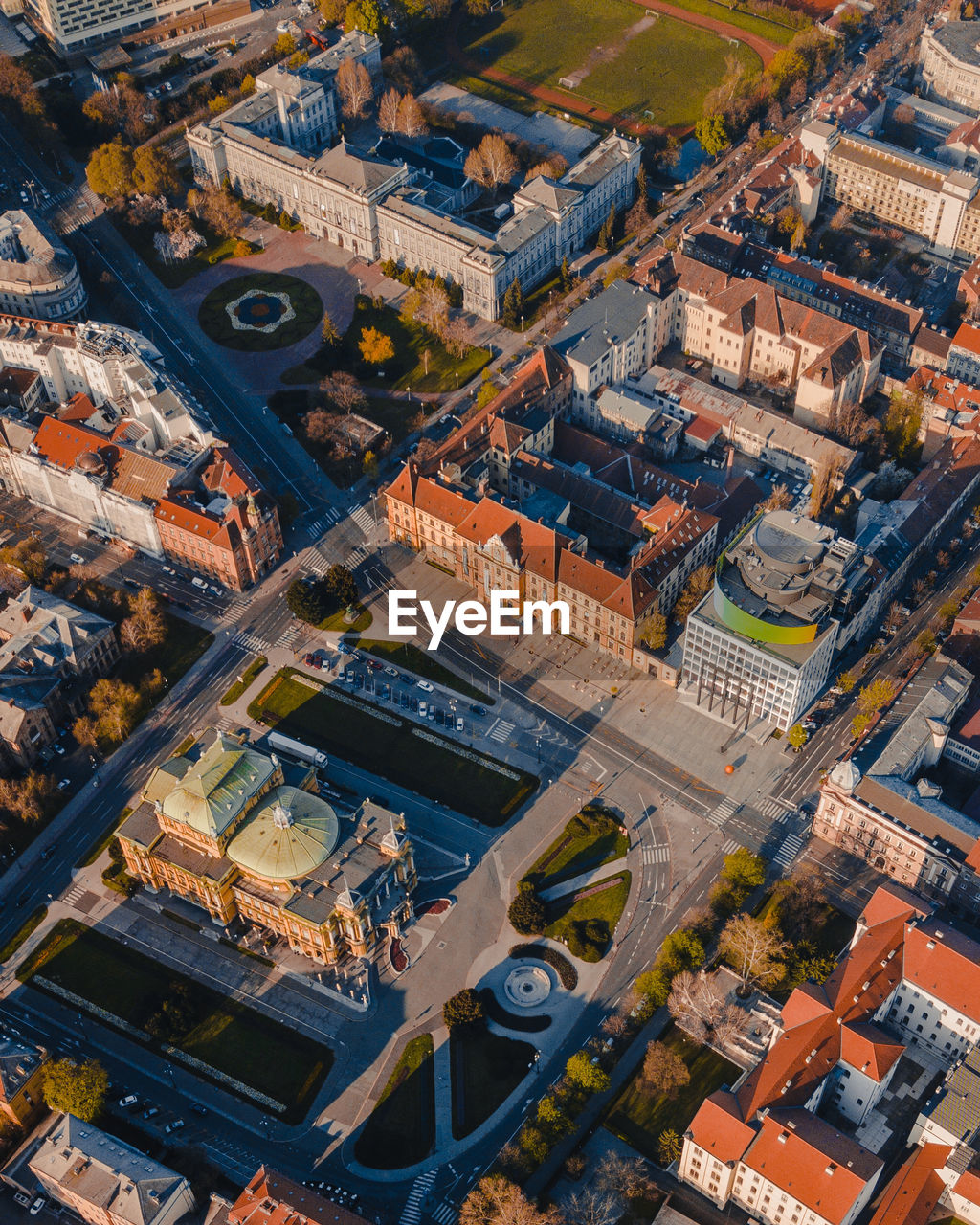 High angle view of buildings in city