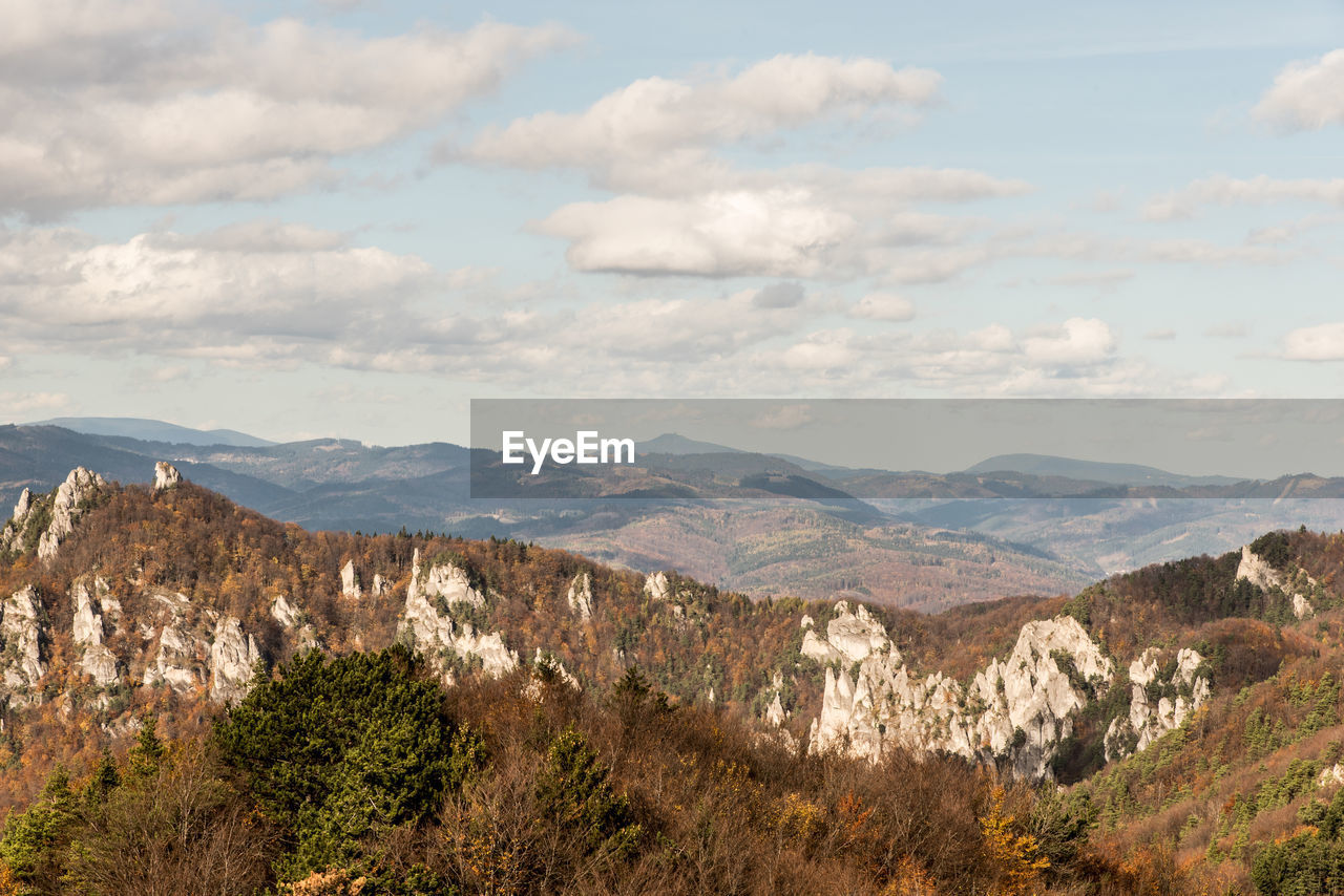 Scenic view of mountains against cloudy sky