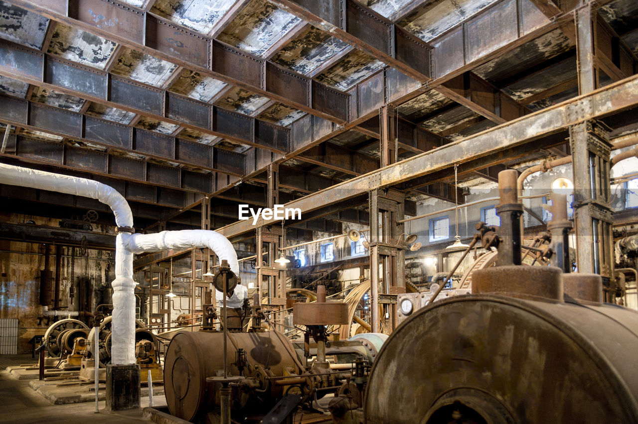 Interior view of an old abandoned factory.