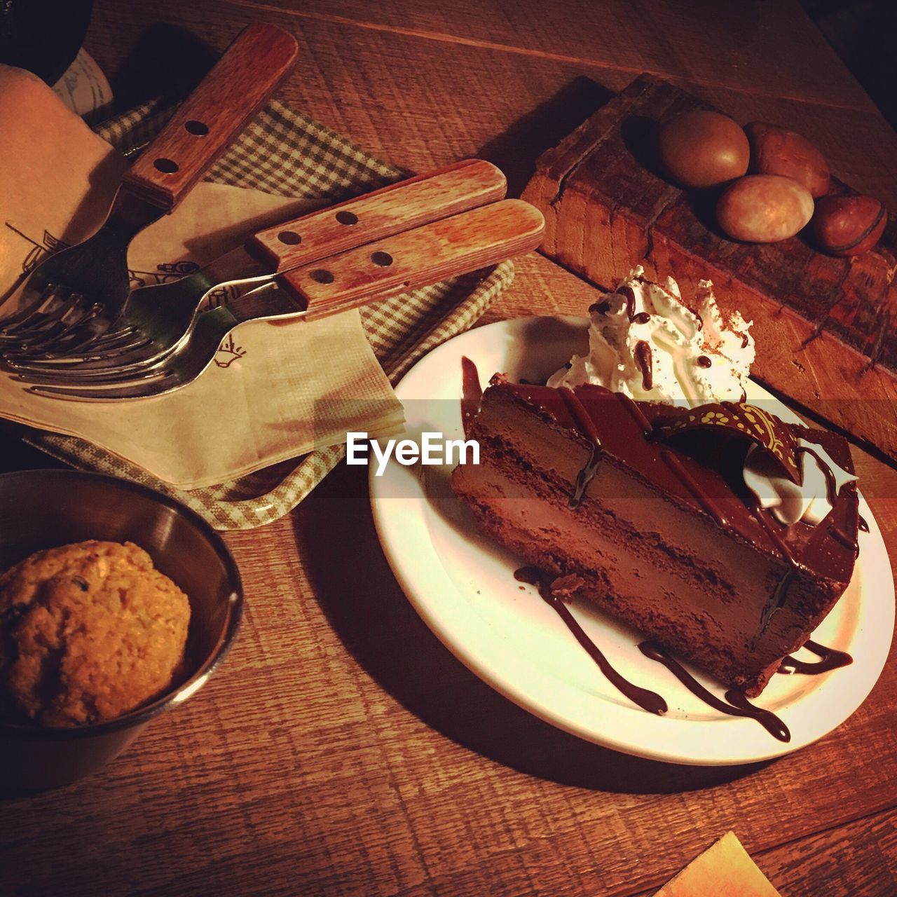 High angle view of dessert in plate on table