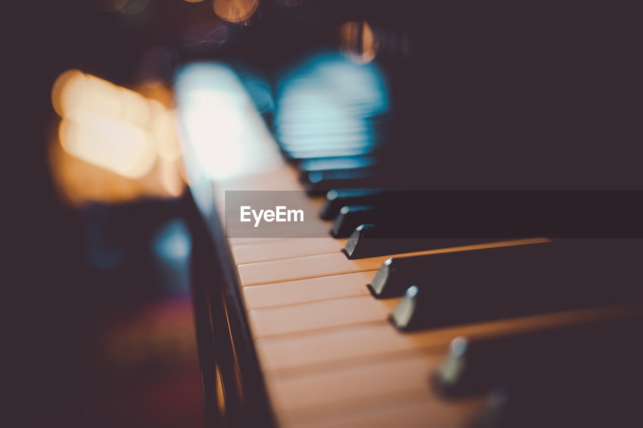 close-up of piano at night