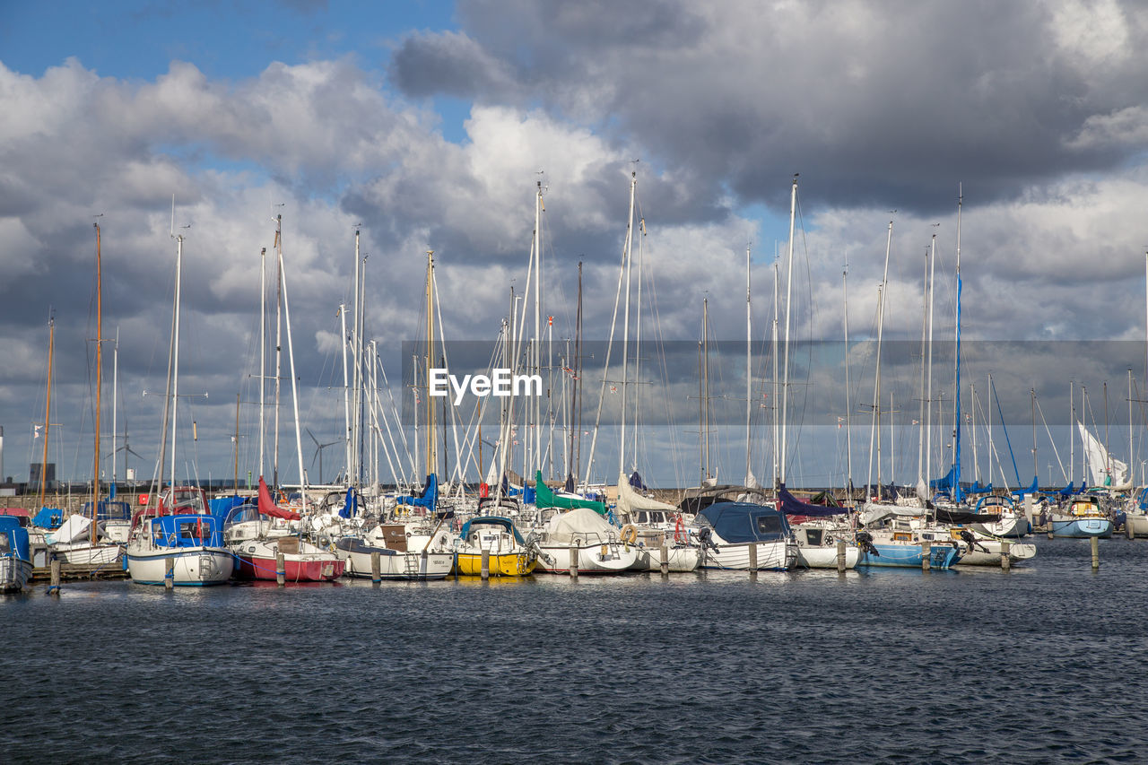 boats moored in harbor