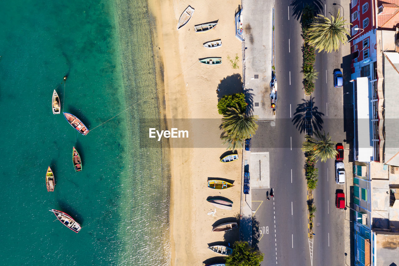 Aerial view of road by beach