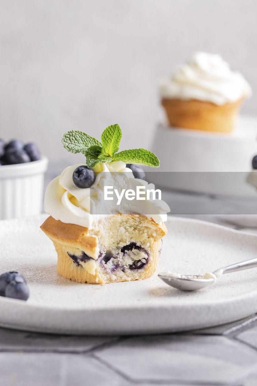 food and drink, food, fruit, sweet food, dessert, sweet, dish, breakfast, healthy eating, cake, produce, meal, baked, plate, berry, freshness, pavlova, herb, eating utensil, no people, dairy, mint leaf - culinary, blueberry, leaf, plant, cream, frozen food, gourmet, kitchen utensil, studio shot, ice cream, vanilla, french food, slice, indoors, plant part, nature, frozen