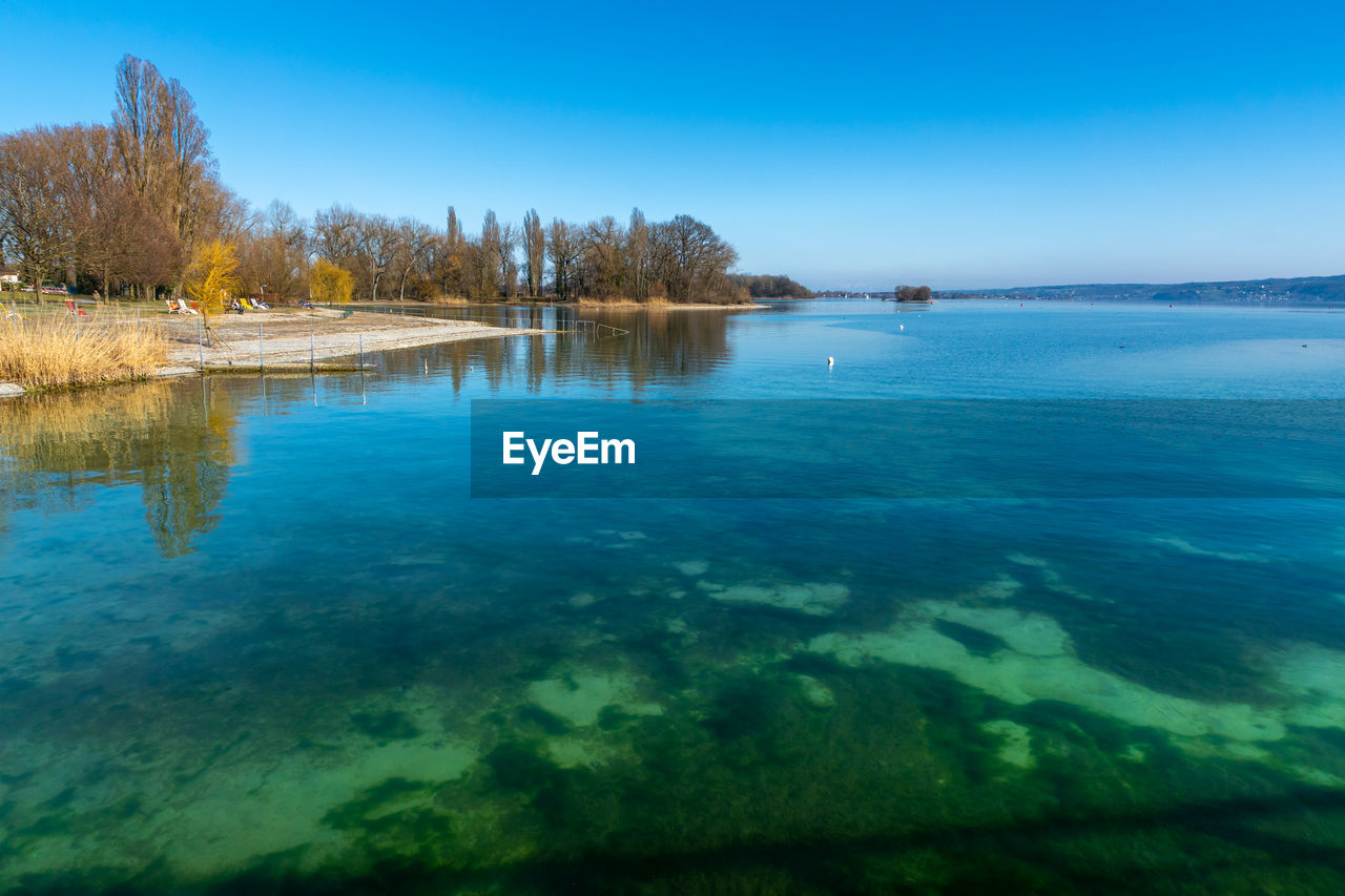 SCENIC VIEW OF LAKE AGAINST CLEAR SKY