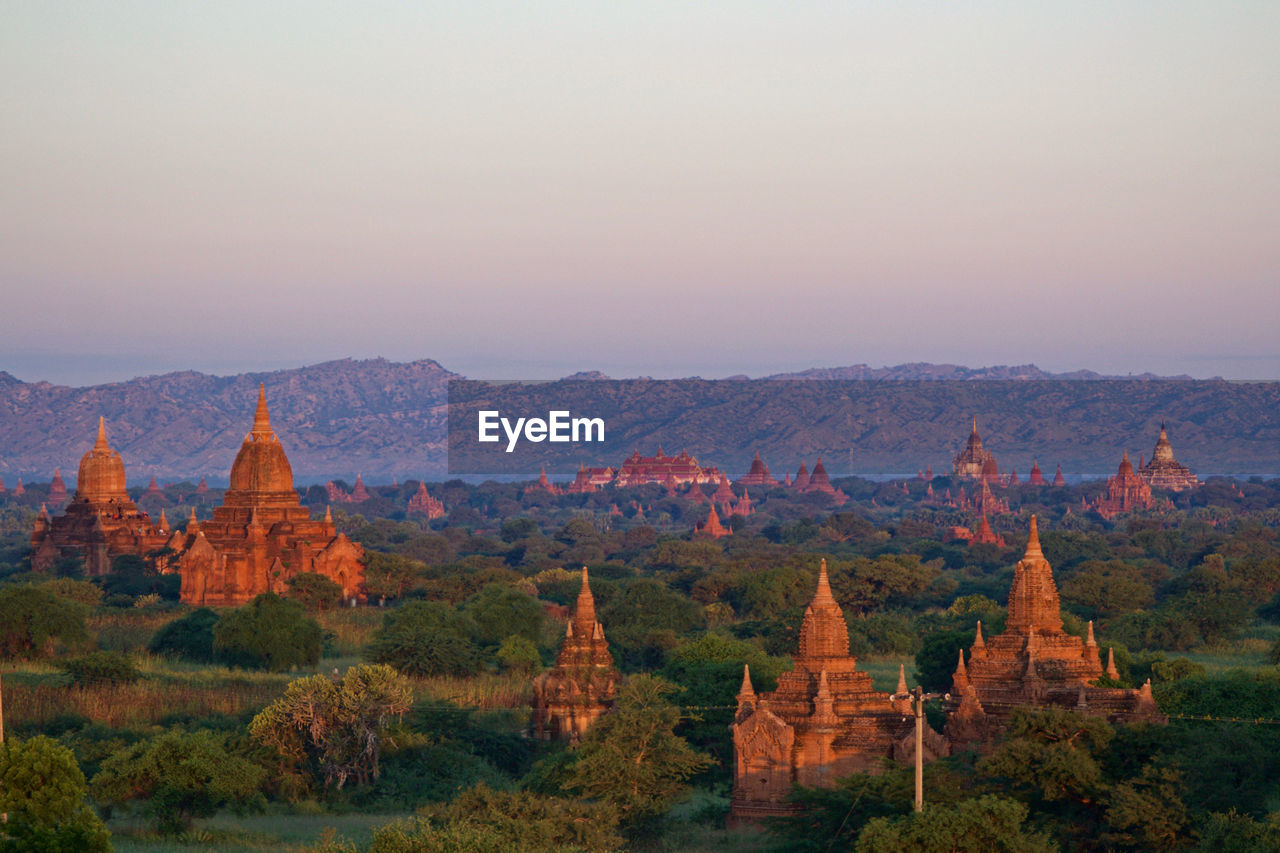 Scenic view of temple at sunset