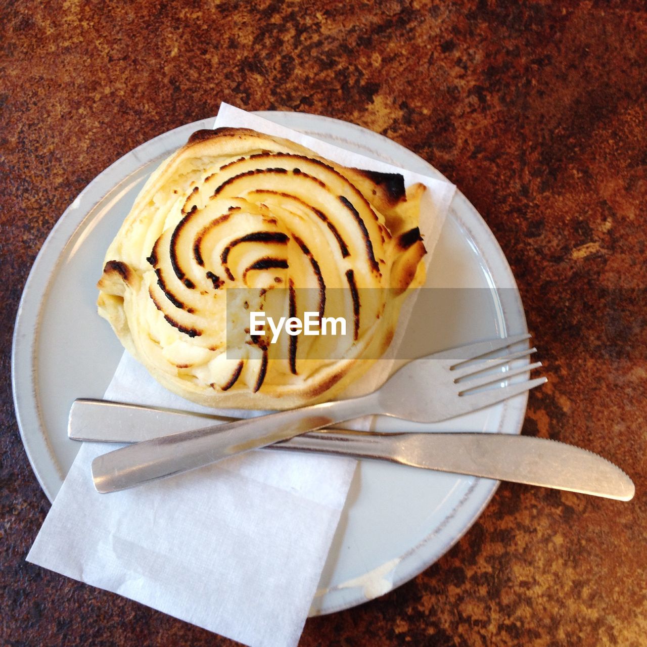 Directly above shot of cake served in plate