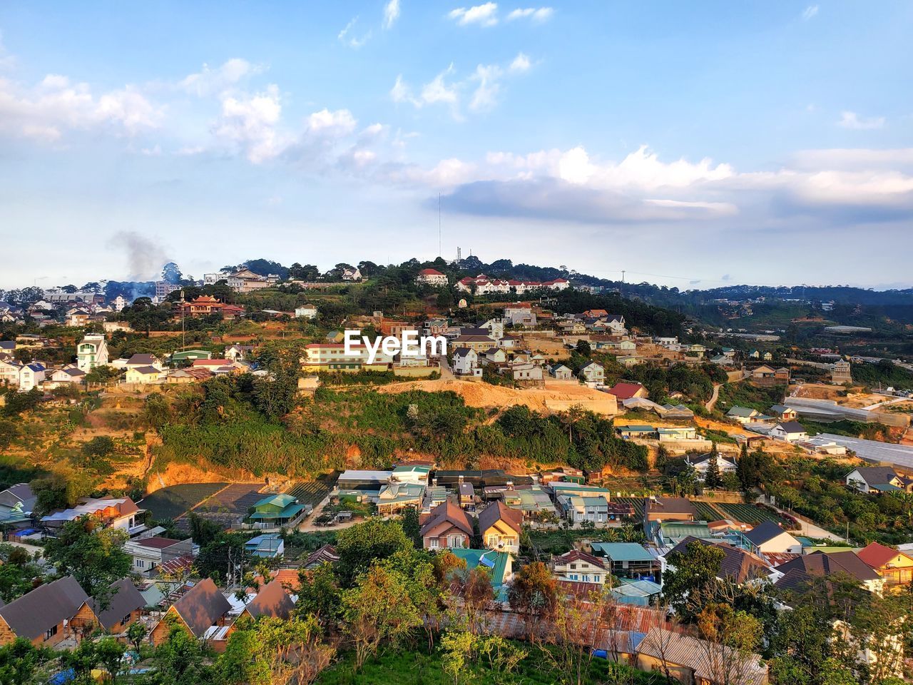 High angle view of townscape against sky