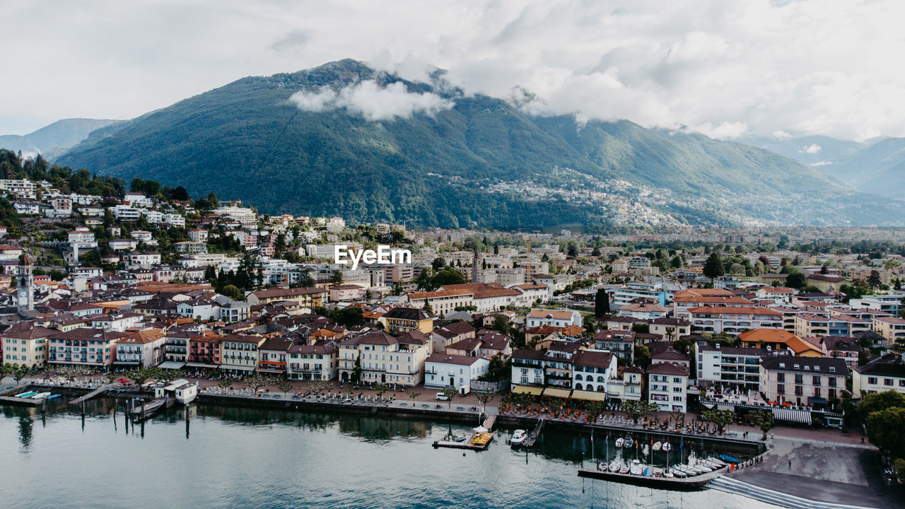 Aeral droneshit from ascona promenade